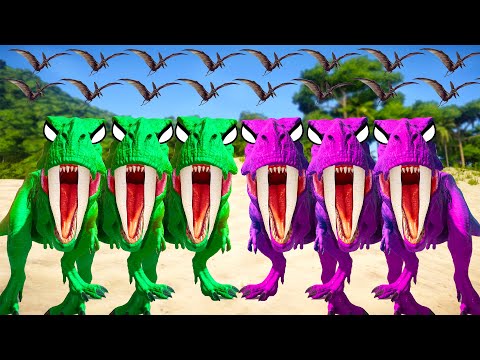 REXY COLOR PACK vs Demon Spinosaurus, I-Rex, Indoraptor - Jurassic World Evolution Dinosaurs Fight