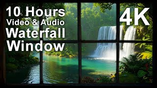 4K 10 hours - Tropical Waterfall Window - mindfulness, ambience, relaxing, meditation - long video
