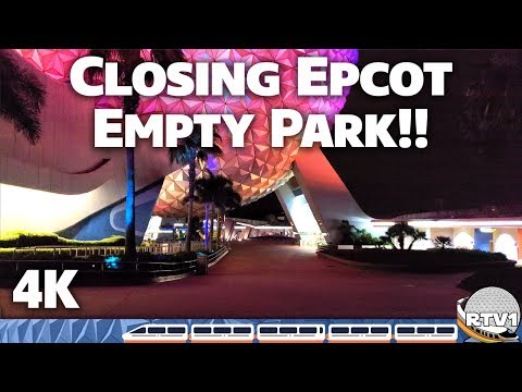 Closing Epcot - Empty Park Relaxing Stroll 4K Low Light | Walt Disney World 2019