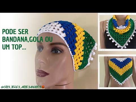 BANDANA DE CROCHÊ COPA DO MUNDO 2.022 TENDÊNCIA BRASIL CORE por @CrisTelesCroche