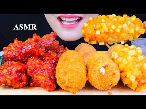 The Best Spicy Chicken Wings with MOZZARELLA CORN DOG Eating Sound 먹방 MUKBANG | PAN ASMR