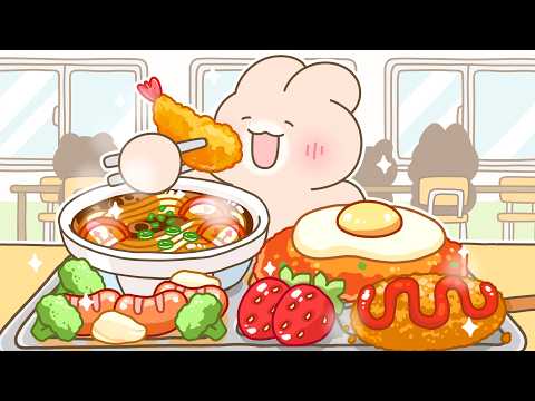 School Lunch Mukbang Pt. 2! Shrimp Udon, Kimchi Fried Rice , Hotdog 🍤🍚🌭 | ASMR Animation | SHUYA