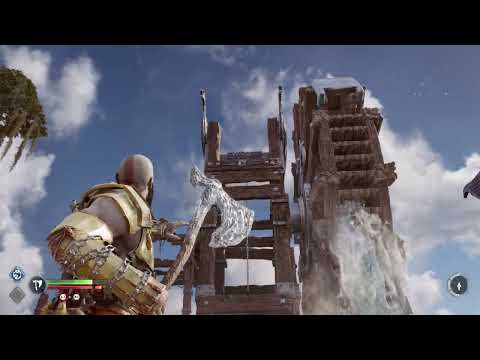 God of War Ragnarok - Aurvangar Wetlands: Lower Water Wheel Gate Puzzle: Reach Chains 2/2 Grims etc