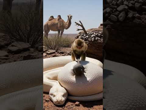 Monkey saves baby camel from snake's belly