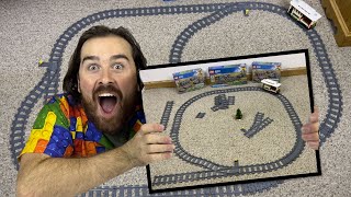YouTube thumbnail: FUN Lego Train Track LAYOUTS for the Holidays