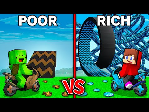 JJ and Mikey : POOR vs RICH Motorcycle Trampoline in Minecraft ! - Maizen