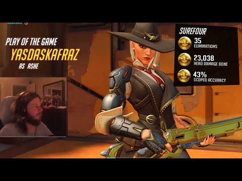 Surefour Insane Ashe - Stream with WebCam! 35 elims! POTG! [ Overwatch Season 29 Top 500 ]