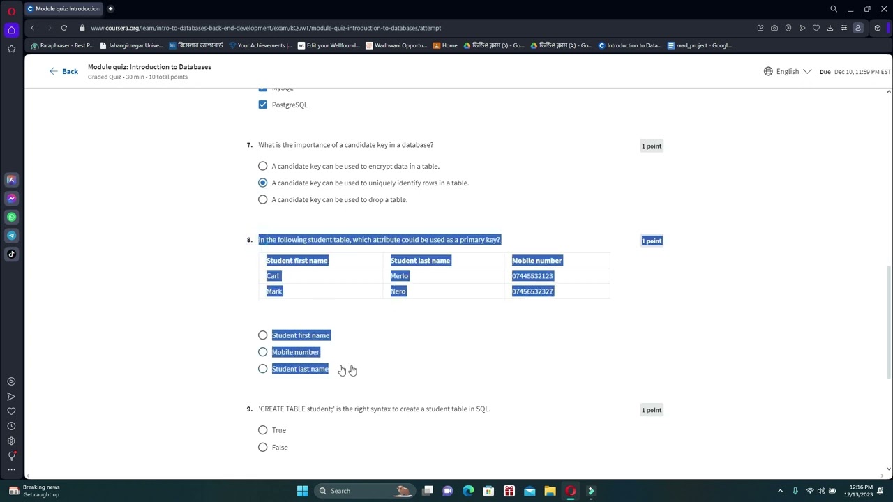 Module quiz: Introduction to Databases Coursera | Introduction to Databases for Back-End Development