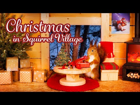 Christmas in Squirrel Village | Relaxing Birdsong & Fireplace | TV for Cats & Dogs (1 Hour)