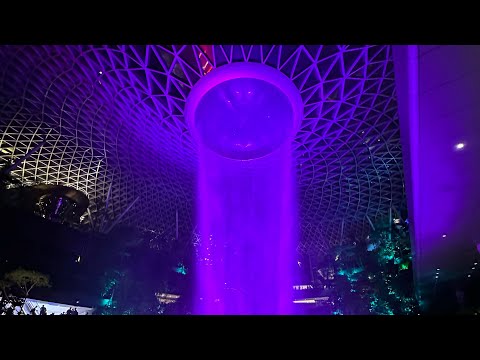 Jewel waterfall in Changi Airport Singapore airport MRT train rail to city Terminal 3 international