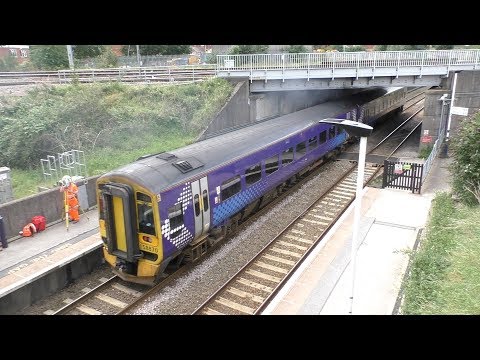 Diesel miltiple units through Retford high and low-level platforms.