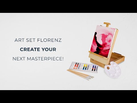 ARTINA Table Easel - Florenz - Painting Set Box Easel with 18 Paints, 6 Brushes & Canvas