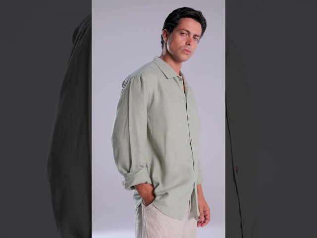 قميص كتان رجالي بستاشيو كم طويل - Pistachio Shirt