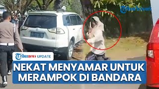 Detik-detik Pria Berkerudung Kabur seusai Rampok Mobil Pegawai Bandara di Makassar