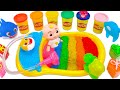 Rainbow Play Doh Bath Time With Shark Cutting ASMR Kinetic Sand ASMR
