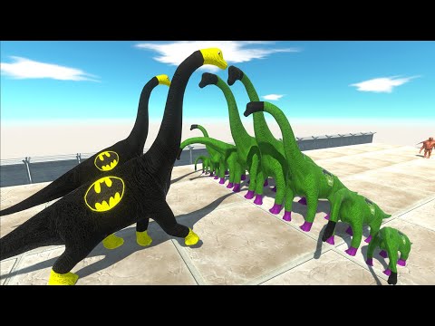 BATMAN BRACHIOSAURUS COUPLE VS HULK BRACHIOSAURUS FAMILY DEATH FALL - Animal Revolt Battle Simulator