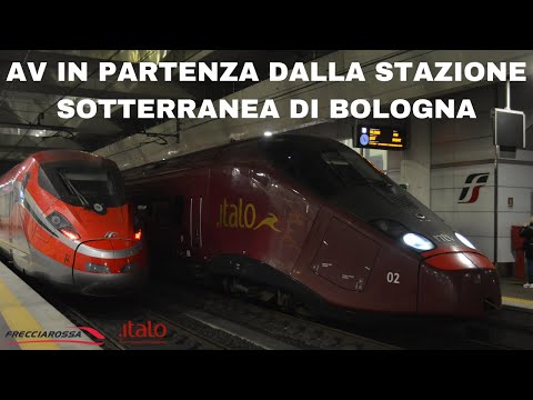 Frecciarossa e Italo alla stazione sotterranea di Bologna Centrale con sfanalata finale