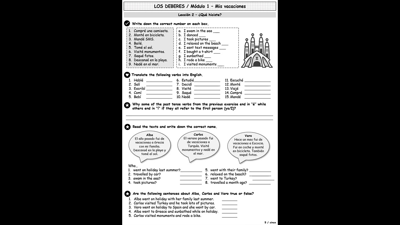 KS3 Spanish - Viva 2 - Module 1 (Mis vacaciones) - Homework booklet