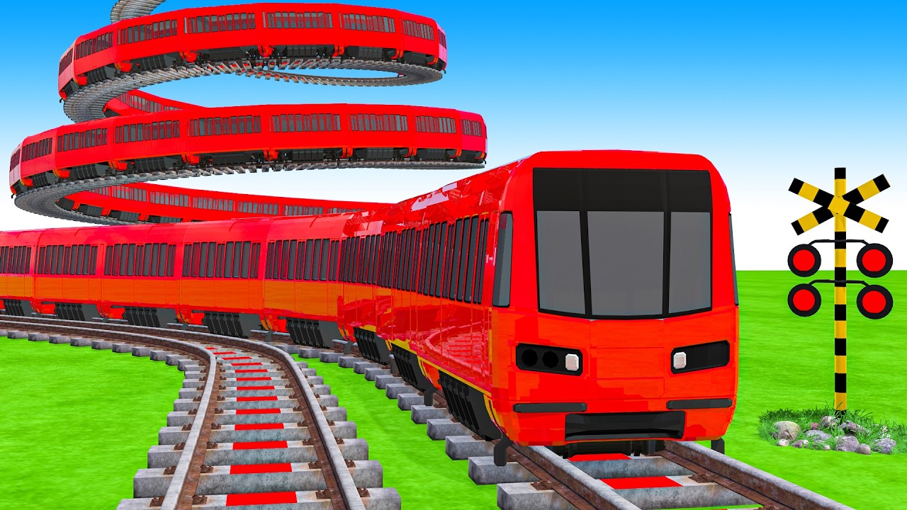 【踏切アニメ】複雑な電車 5 Trains Climbing Pynamid 2025 🚦 Fumikiri 3D Railroad Crossing Animation #1