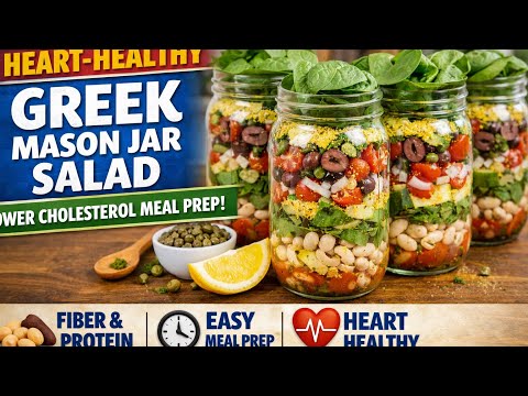 Heart-Healthy Mediterranean Greek Mason Jar Salad | Lower Cholesterol Meal Prep (4 Jars)