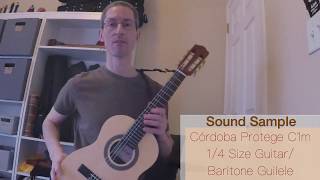 Video thumbnail for Sound Sample: Cordoba C1m 1/4 size guitar, baritone guilele, E tuning by Jim Hanks