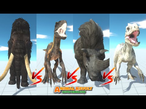 Wolly Mammoth vs Wolly Rhinno vs Indominus Rex vs Indoraptor - Animal Revolt Battle Simulator