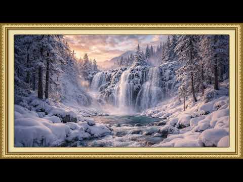 Frozen Waterfall in Snowy Forest | Ambient Art 4k Displays
