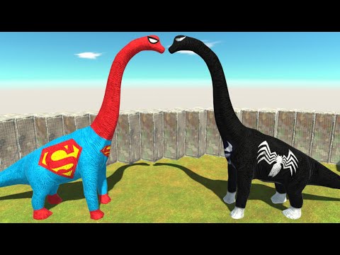 SUPER MAN BRACHIOSAURUS vs VENOM BRACHIOSAURUS Death Run - Animal Revolt Battle Simulator
