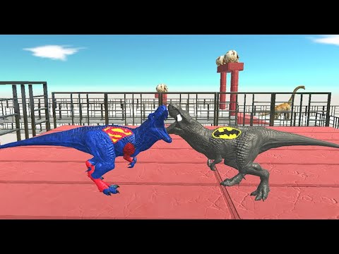 SUPERMAN T-REX vs ARMORED BATMAN T-REX DEATH RUN - Animal Revolt Battle Simulator [ARBS]