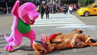 Barney VS T-Rex Epic Fight Prank In NYC!