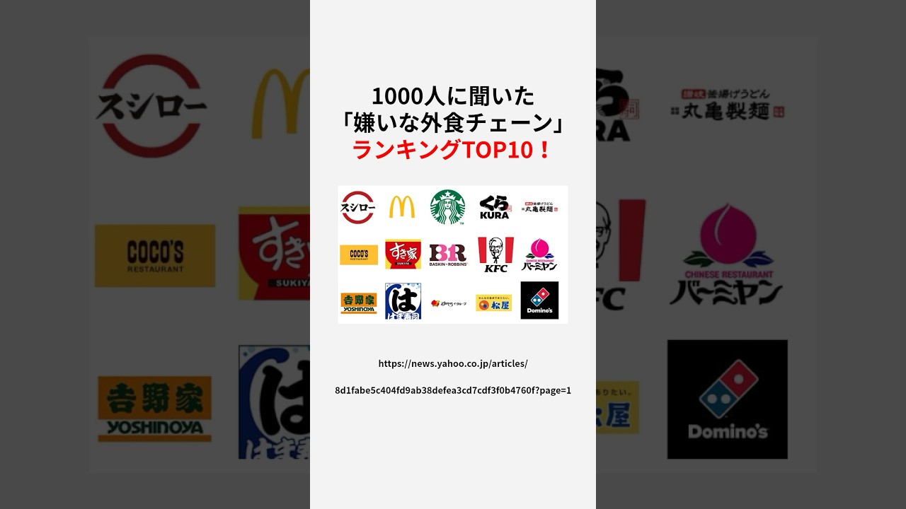 嫌いな外食チェーンTOP10 #shorts