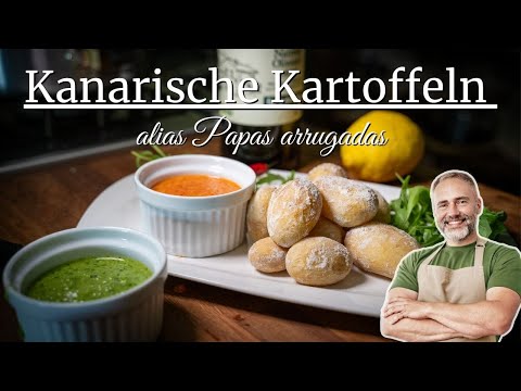 Canarian potatoes with mojo verde and mojo rojo...