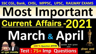 Current Affairs : March & April 2021 | Important current affairs 2021 |  latest current affairs Quiz