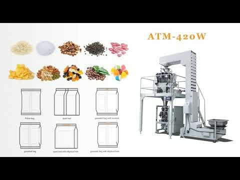ATM 420W Automatic Potato Chips Packing Machine With Nitrogen, Rice Nuts Beans Packing Function