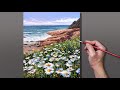 Acrylic Painting Daisies on Coastline