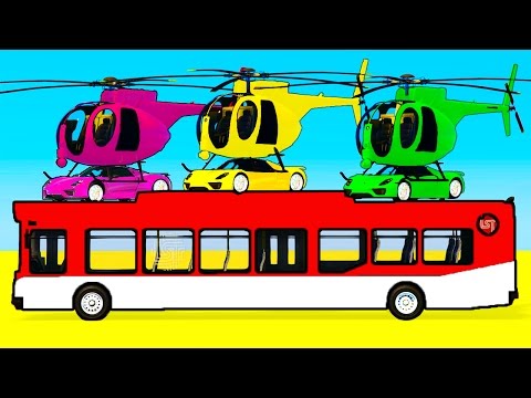 Learn Color Car on Bus & Helicopter in Spiderman Cars Cartoon for Kids w Colors for Children Video