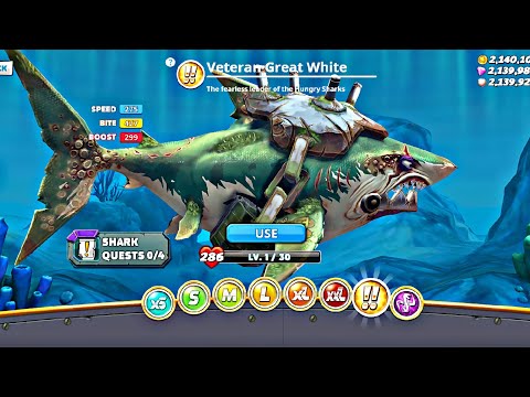 Hungry Shark World New Shark - New Veteran Great White Shark Unlock & Gameplay - Hungry Shark Games