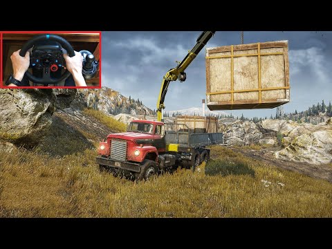 SnowRunner - Crane Gameplay - Missing Machinery Mission - Logitech G29