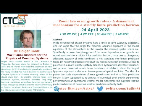 Critical Transitions in Complex Systems - Talk by Dr. Holger Kantz