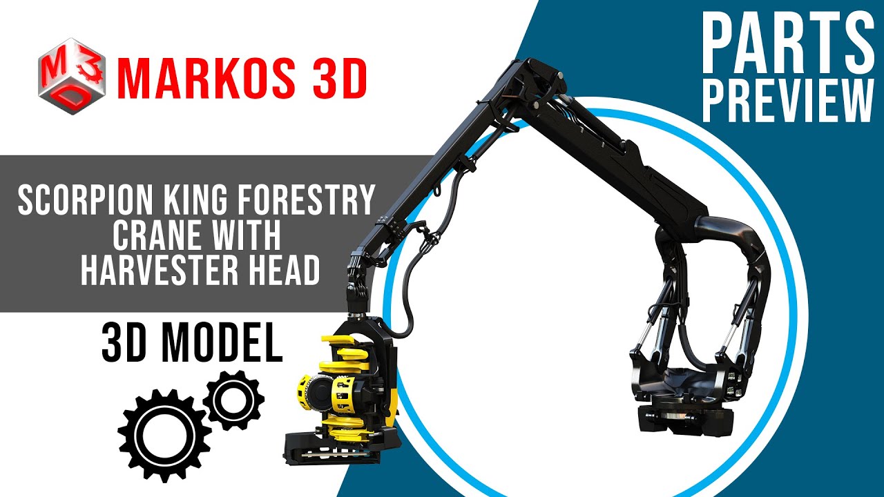 Forestry Crane with Harvester Head 3D Model