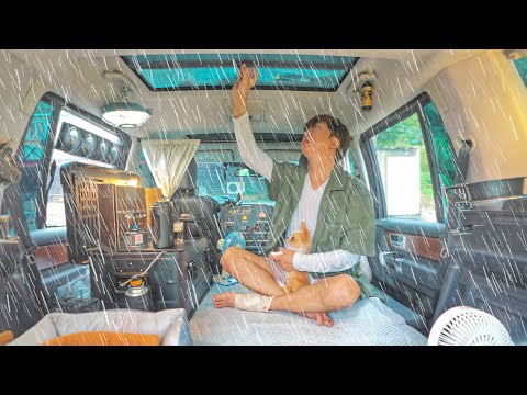 Enjoying the sound of rain while car camping
