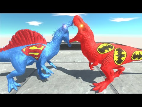 SUPERMAN SPINOSAURUS DEATH RUN vs RED BATMAN T REX - ANIMAL REVOLT BATTLE SIMULATOR