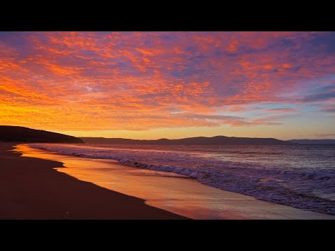 Red Sunset Afterglow on a Remote Beach with Calm Ocean Waves | Relaxing ASMR for Deep Sleep | 3H 4K