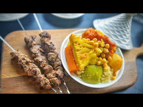 Vegetable Couscous with Lamb Kebabs