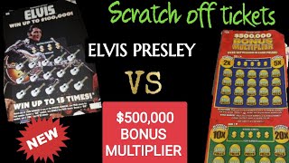 Scratch off tickets. ELVIS PRESLEY VS 500,000 BONUS MULTIPLIER. COME ON MONEY 💰💰💰