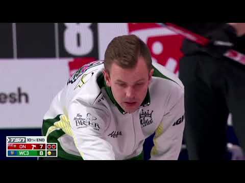 #AGITopShots - 2023 Tim Hortons Brier - Ontario's Mike McEwen makes an in-off