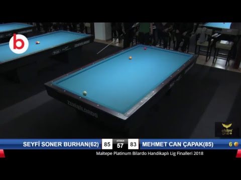 SEYFİ SONER BURHAN(62) & MEHMET CAN ÇAPAK(85) Bilardo Maçı - PLATINUM HANDİKAPLI LİGİ - 2018-1. Tur