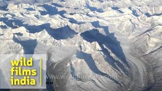 Massive glacier with lakes and mountain range in Ladakh
