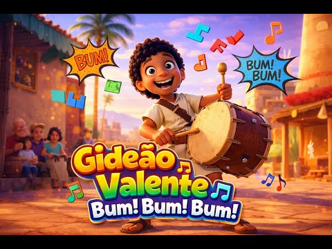 🎶 Gideão Valente – Bum! Bum! Bum! 💥🛡️ | Música Bíblica Animada | O Herói Bíblico