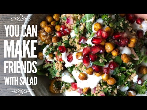 Tabbouleh & Couscous Salad Recipe ~ Crunchy Chickpea Crouton ~ Tahini Yogurt Dressing ~ Cheoff Geoff